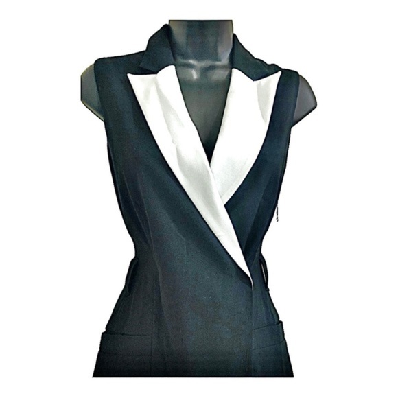 Calvin Klein black zip up white lapel tuxedo style sleeveless dress size‎ 4 new - Picture 4 of 16